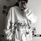 Drespot Gothic Punk Y2k Hoodies Women Graffiti Oversized Anime Sweatshirt Streetwear Women White Long Sleeve Tops Kpop Alt Clothes