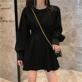 Drespot Autumn Black Mini Dress  Spring Fashion Korean Style Wrap Long Sleeve Pleated Dress Casual Wrap Streetwear Women Kpop