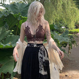 Drespot Sexy Hook Floral Lace Crop Top Tees Women Gothic Sleeveless Camis Cute Vintage Corset Milkmaid Tops Dark Academia Vest