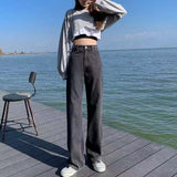 Korean Style Baggy Jeans Woman High Waist Wide Leg Casual Straight Trousers Women Big Size Washed Solid Denim Pants Women