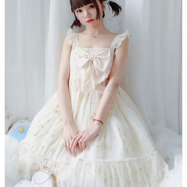 Drespot Kawaii Blue Lolita Dress for Girls Soft Mesh Fairy Cute Lolita Dress Princess Tea Party Teenagers Japan Slip Outfits