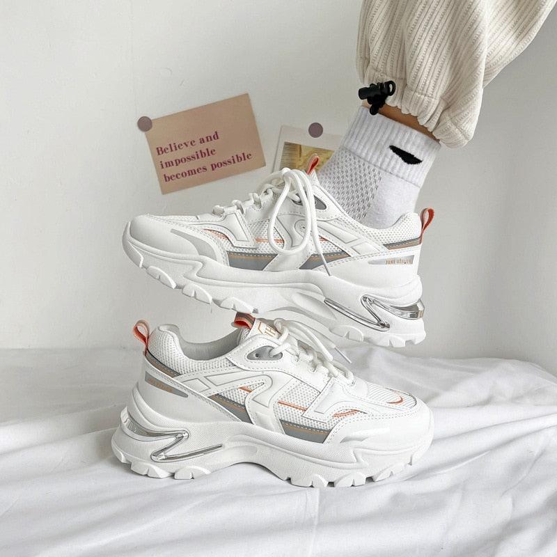 Drespot   Women Chunky Sneakers Thick Bottom Platform Fashion Casual Shoes Comfortable White Vulcanize Running Walking Female Shoes