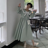 Drespot Kawaii Peter Pan Collar Ruffle Lolita Dresses for Women  Soft Girl Long Sleeve Midi Dress Korean Student Clothes Alt