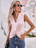 Drespot Tshirt Women  Summer Temperament Sleeveless V-neck Twisted Design Slim Women T-shirt Pink Sexy Women Clothes Tops Ropa Mujer