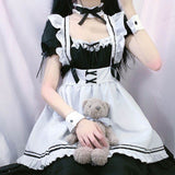 Drespot Kawaii Maid Dress Lolita Maid Cosplay Costume Uniform Japanese Cute Milkmaid Sexy Waitress Dress Puff Sleeve Outfit Women