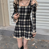 Drespot Lolita Kawaii Plaid Dress Harajuku  Autumn Japanese Sweet Gothic Goth Lolita Party Mini Dress Cute Clothes Female
