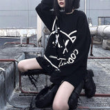 Drespot Gothic Harajuku T Shirt Women Korean Fashion Black Long Sleeve Hip Hop Punk Streetwear Autumn Mall Goth Tops Female Tee