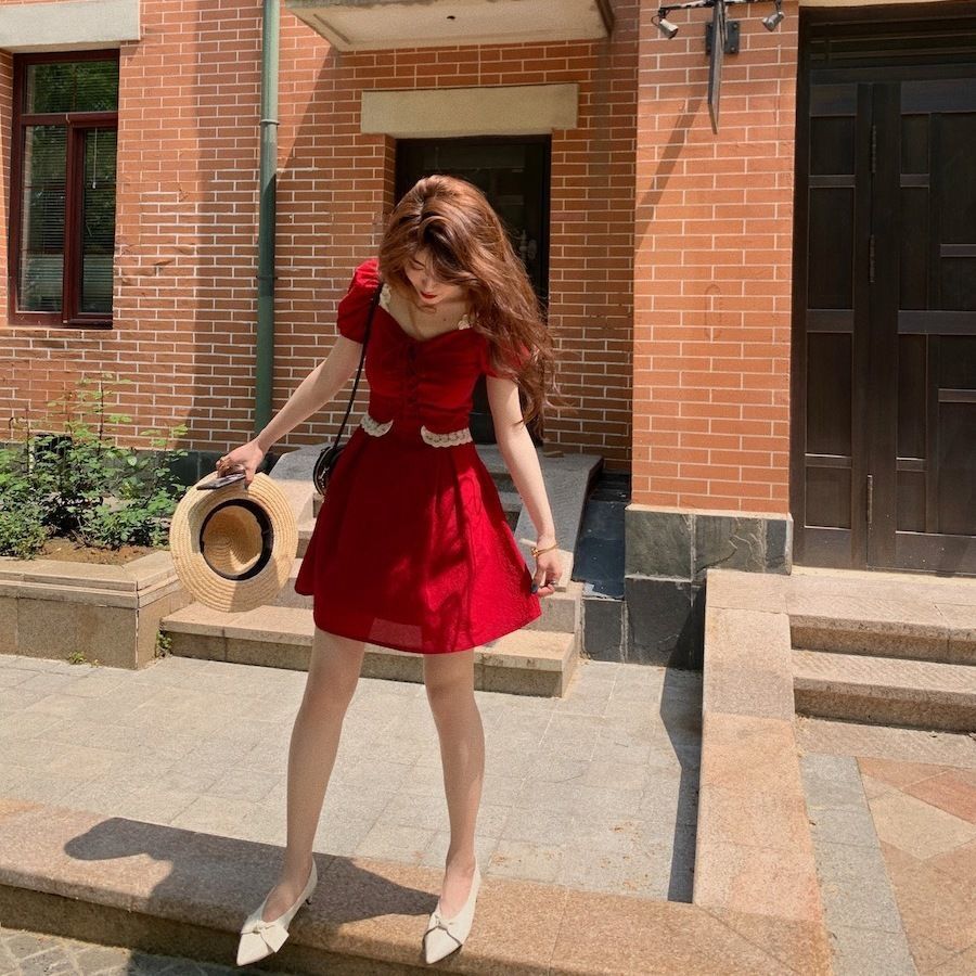 Dresses Women All-match Summer Bows Puff Sleeve Simple Retro Student Fashion Colorful Ladies Casual Streetwear French Style