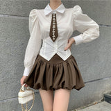 Drespot   New Fall Preppy Style Two Piece Set Women Crop Top Shirt Blouse + Mermaid Skirts Sets Fashion Casual Student 2 Piece Suits