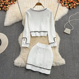 Drespot   New Spring Fashion Casual 2 Piece Set Women Short Cardigan Coat Crop Top & Mini Skirts Sets Small Fragrance Two Piece Suits