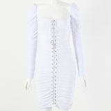 Drespot Autumn Mini White Dress Women Bodycon Bandage Sexy Party Dress Club Belt Strapless  Summer Vestido Fashion New