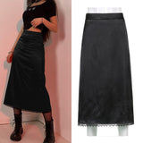 Vintage Split Long Skirt Women New Fashion Straight Satin High Waist Skirts Summer Outfits  Casual Aesthetic Iamhotty