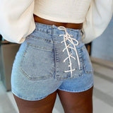 Summer Jeans Sexy High Waist Denim Shorts Back Bandage Korean Fashion Women's Pants Skinny Jeans Woman Streetwear Club