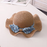Drespot Summer Kids Girl Casual Ribbon Straw Hat New Children Baby Holiday Beach Bowknot Sun Hat Panama Caps