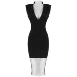 Drespot Deep V-neck Mesh Dress Women Black Sleeveless See Through Dress Female Spring Casual Streetwear Slim Nightclub Vestidos