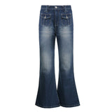 Bleached Pockets Flare Jeans Women Low Waist Jeans Vintage Baggy Denim Pants Casual Cargo Jeans Streetwear Outfit  Iamhotty