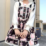 Drespot  Japanese Sweet Kawaii Jsk Lolita Dress Women Vintage Victorian Gothic Cartoon Sleeveless Bow Lace Princess Tea Party Dresses