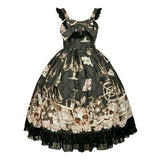 Drespot  Japanese Gothic Jsk Lolita Dress Women Vintage Victorian Sleeveless Bow Princess Tea Party Dresses Girls Chic Print Lolita Dress