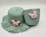 Drespot New Summer Child Casual Straw Hat+ Handbags Kid Girls Outdoor Holiday Panama Cap Straw Bags Sun Hat