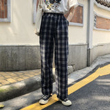 Drespot Plaid Pants Women's High Waist Straight Leg Long Trouser Pants Female Harajuku Outfit Street Wear