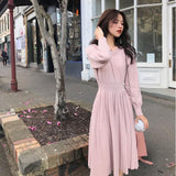Drespot  Vintage French Sweater Dress Women Elegant Slim Lantern Sleeve Draped Knitted Dress Female One Piece Dress Korean Autumn