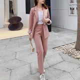 Drespot New Fashion Spring Summer Women Office Lady Slim Blazer Pants Two-Piece Set Suits Female Pants Suit