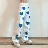 Drespot Thanksgiving Heart Print White Baggy Jeans High Waist Straight-Leg 90'S Jeans Woman E-Girl Y2K Aesthetic Clothes