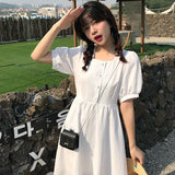 Dress Women Short Sleeve Square Collar Vestidos Knee-length New Student Summer Lovely Sweet Loose College Female Korean Version