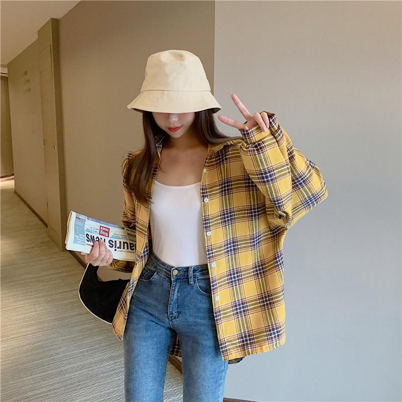 Women Plaid Shirts Korean Fashion Long Sleeve Blouses Loose Oversized Vintage Harajuku Top Cardigan Spring Autumn Blouse