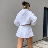IAMHOTTY   Letter Print Pleated Basic White Solid Woman Skirts Casual Outfits Gym Elegant Skirt Femme Vintga Korean Style Summer