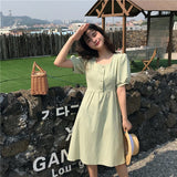 Dress Women Short Sleeve Square Collar Vestidos Knee-length New Student Summer Lovely Sweet Loose College Female Korean Version