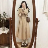 Drespot Vintage Old Long Sleeve Midi Dress Women Autumn Korean Fashion Elegant Japanese Kawaii  Chic Trendy Kpop Clothes