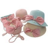 Drespot Kids Sun Hat New Summer Holiday Beach Sunshade Cap Girls Child Cute Bow Straw Hat And Handbag Shoulder Bag Sets 2Pcs Set
