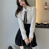 Drespot   New Fall Preppy Style Two Piece Set Women Crop Top Shirt Blouse + Mermaid Skirts Sets Fashion Casual Student 2 Piece Suits
