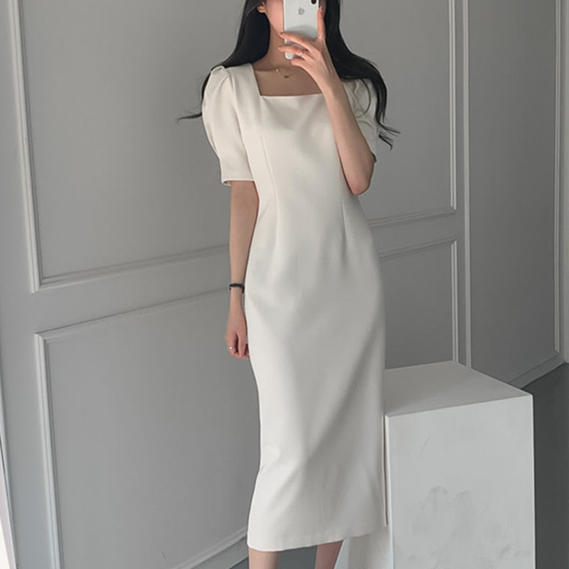 Drespot New Summer Women Solid Color Elegant Vestidos Business Party Bodycon Work Office Lady Female Dress