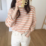 Drespot Spring Autumn Cotton Classic Striped Women's T-Shirts  New Long Sleeve O-Neck Casual Shirts Female Knitting Tops