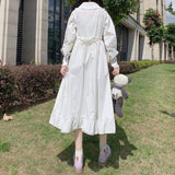 A-line Dress Women Solid Peter Pan Collar Autumn Student Long Sleeve Simple Fashion College Feminino Vestidos Ulzzang Loose Chic