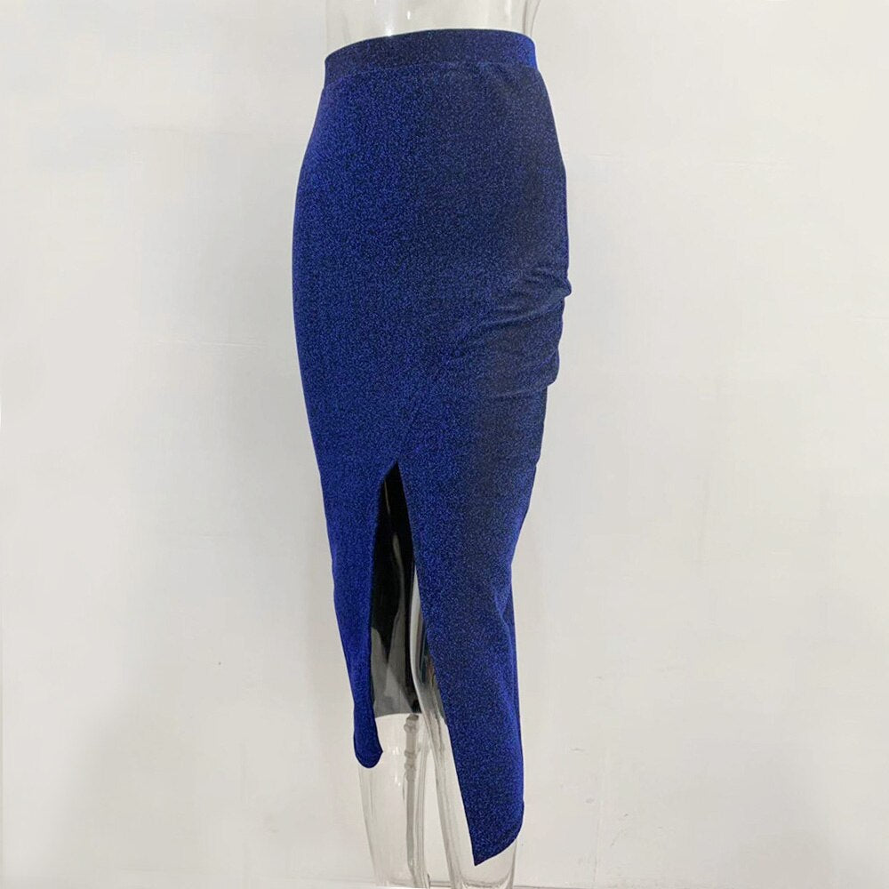 Fashion Split Skirt Women Bright Line High Waist OL Casual Maxi Skirts Slim Elegant  Bodycon All-match Pencil Skirt Jupe Faldas