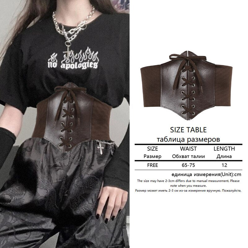 Skinny Black Lace-up Bustier Corset Top Women Clubwear Milkmaid Wrap Crop Tops Metal Chains Street Fashion Punk Shirt Iamhotty