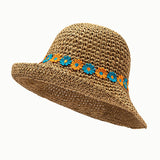 Daisy Folding Straw Hat Women's Flower Outing Sun Visor Holiday Summer Cap Big Eaves UV Seaside Vacation Bohemia Beach Hat