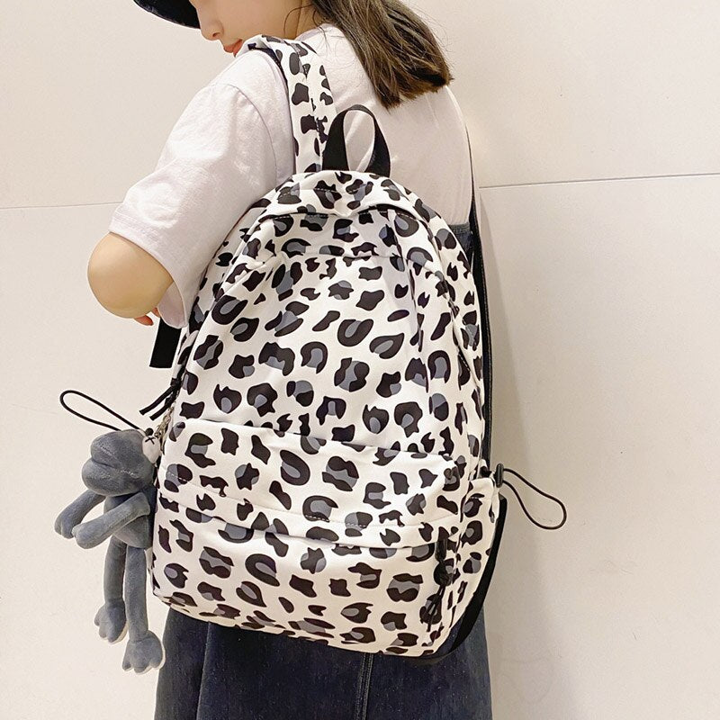Drespot  HOCODO Fashion Leopard Women Backpack Velvet Female Student Backpack For Teenage Girls Shoulder Bag School Bags Travel Mochila