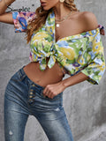 Floral Holiday Color Block Women Summer Blouse Shirt Beach Green Short Sleeve Shirts  New  Fashion Lapel Ladies Tops