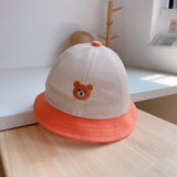 Baby Mesh Thin Bear Bucket Hat Colorblock Toddler Summer Bob Cap Boy Girls Outing UV Protection Fishing Hat Kids Sun Hats