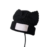 New Cute Women Fox Crochet Beanie Fashion Text Big Cloth Patch Winter Skullies Party Women Gift Hip-hop Knitted Hat
