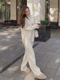 Drespot Two Piece Set Pullover Sweater Tracksuit Women High Waist Knit Straight Pants Suit Spring Clothes