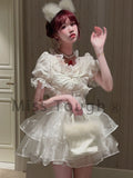 White Japanese Kawaii Lolita Dress Women Korean Sweet Party Mini Dress Sumemr  Casual Princess Vintage Elegant Fairy Dress
