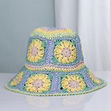 Boho Braided Bucket Hat Women Harajuku Big Brim Sun Bob Cap Crochet Flowers Fishing Hat Girl Vacation Foldable Panama Beach Hat