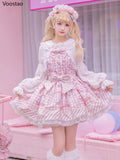 Drespot  Sweet Lolita Style Cartoon Print Princess Dress Women Cute Bow Lace Party Strap Dresses Girly Harajuku Kawaii Y2k Mini Vestidos