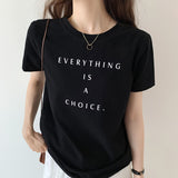 Drespot  New Summer Letter Printed Women's T-shirts Cotton Chic O-Neck Short Sleeve Casual Loose Female Basic Black Tops