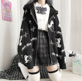 Gothic Oversize Cute Hoodies Women Harajuku Punk Anime Zip Up Sweatshirts Kawaii Cartoon Casual Tops Jacket Streetwear